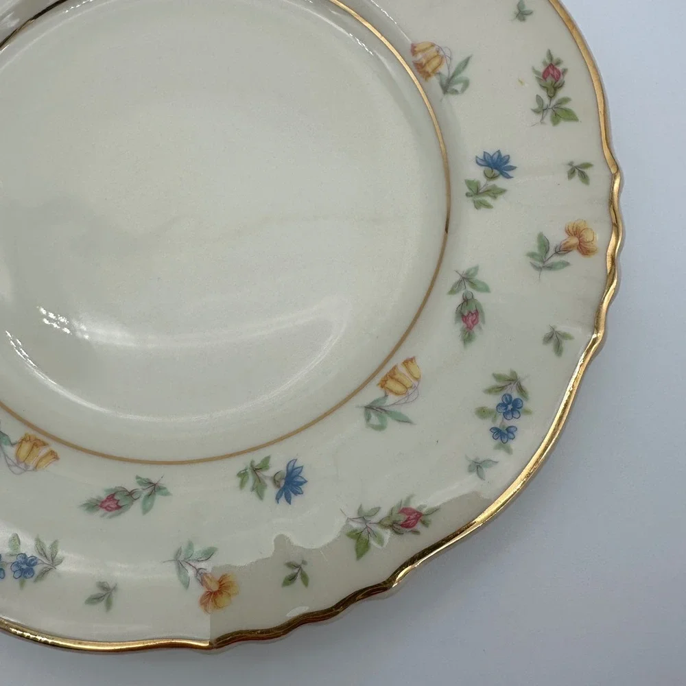 3 Syracuse China Suzanne Federal Shape Bread Plates Floral Gold 6.25
